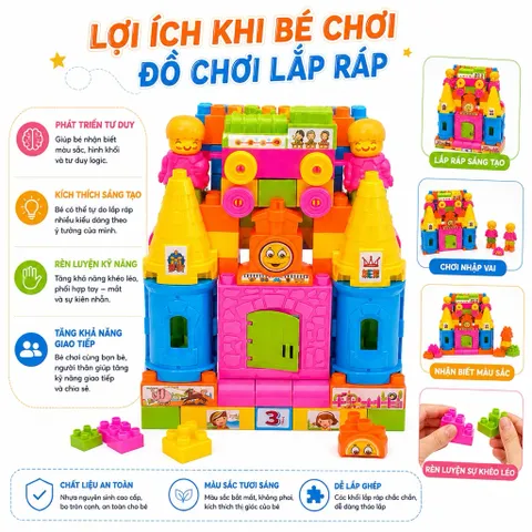 Đồ Chơi Xếp Hình Mầm Non Cho Bé Có Túi Xách, Bộ Lắp Ghép Cho Bé 3 - 5 Tuổi Hàng Việt Nam
