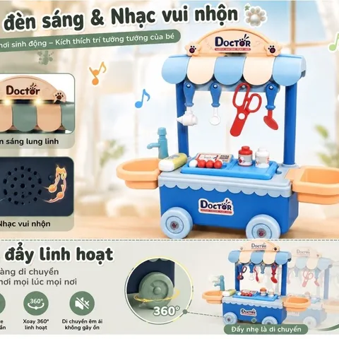 Đồ chơi xe đẩy bác sĩ ,đồ chơi nhập vai cho bé ,có pin nhạc