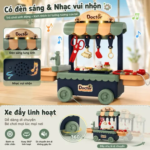 Đồ chơi xe đẩy bác sĩ ,đồ chơi nhập vai cho bé ,có pin nhạc