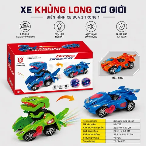 Xe Biến Hình Robot Tự Động Chạy pin có đèn Nhạc ( Pin đi kèm )