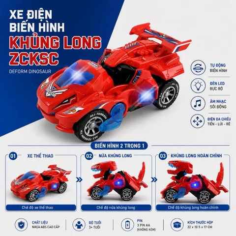 Xe Biến Hình Robot Tự Động Chạy pin có đèn Nhạc ( Pin đi kèm )