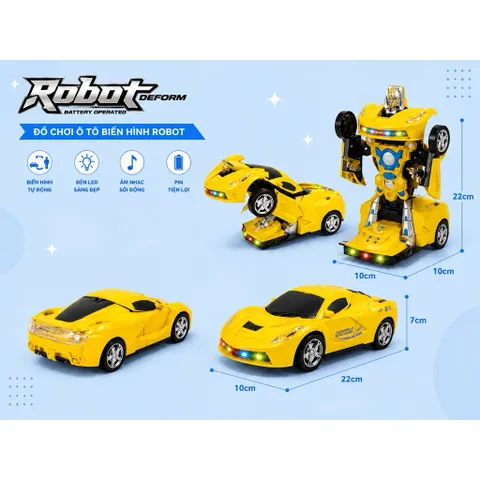 Xe Biến Hình Robot Tự Động Chạy pin có đèn Nhạc ( Pin đi kèm )