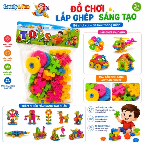 Bộ đồ chơi lắp ghép nhiều màu sắc giúp bé thỏa sức sáng tạo và tự tay tạo nên nhiều mô hình thú vị như xe ô tô, máy bay