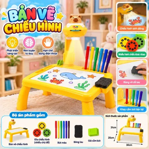 Bàn Chiếu Hình Vẽ Thông Minh ,Có Bút Màu Và Đĩa Chiếu Hình – Bàn Vẽ Sáng Tạo Tập Tô Màu Phát Triển Tư Duy