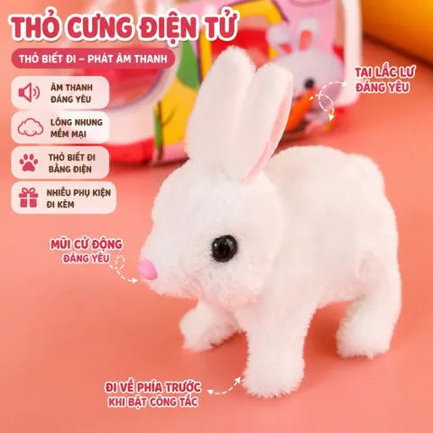 THỎ CƯNG ĐIỆN TỬ KÈM XE ĐỰNG – PHÁT ÂM THANH, BIẾT ĐI, NHIỀU PHỤ KIỆN