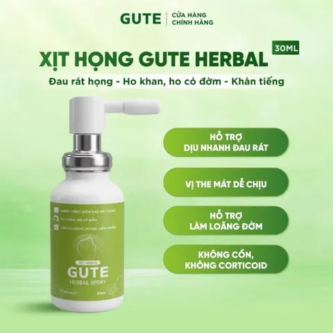Xịt họng keo ong Gute Herbal 30ml dịu nhanh đau rát họng, ngứa cổ họng, hỗ trợ loãng đờm, giảm ho