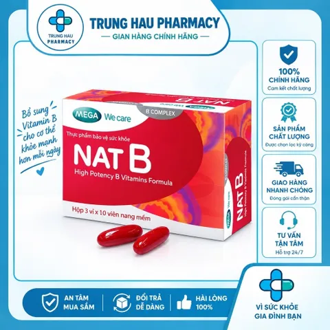 Viên uống bổ sung Vitamin B Mega We Care Nat B giúp giảm căng thẳng, mệt mỏi (Hộp 30 viên) – TPBVSK