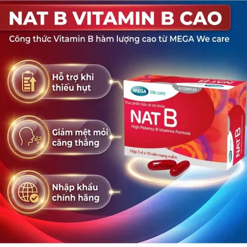Viên uống bổ sung Vitamin B Mega We Care Nat B giúp giảm căng thẳng, mệt mỏi (Hộp 30 viên) – TPBVSK