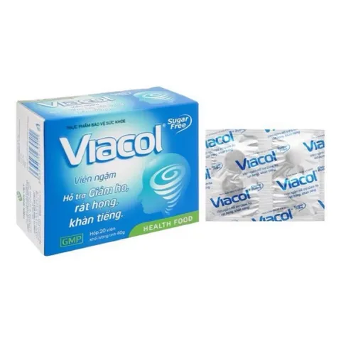 Viên ngậm Viacol không đường (hộp 20 viên) hỗ trợ giảm ho, rát họng, khàn tiếng