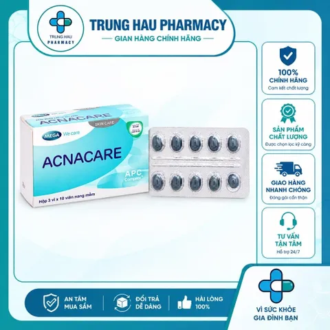 TPBVSK Viên uống giảm mụn, giảm nhờn - Kẽm, Crôm, D.Salina, Vitamin C, Vitamin E - ACNACARE Mega We Care (30 viên)