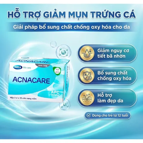 TPBVSK Viên uống giảm mụn, giảm nhờn - Kẽm, Crôm, D.Salina, Vitamin C, Vitamin E - ACNACARE Mega We Care (30 viên)
