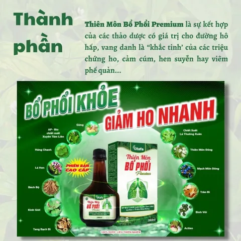 TPBVSK Thiên Môn Bổ Phổi Premium TITAFA chai 280ml - Hỗ trợ bổ phổi, giảm ho, đờm, đau họng, khản tiếng