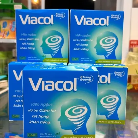Viên ngậm Viacol không đường (hộp 20 viên) hỗ trợ giảm ho, rát họng, khàn tiếng