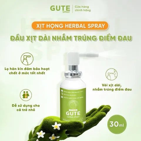 Xịt họng keo ong Gute Herbal 30ml dịu nhanh đau rát họng, ngứa cổ họng, hỗ trợ loãng đờm, giảm ho