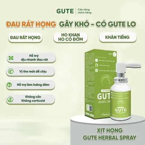 Xịt họng keo ong Gute Herbal 30ml dịu nhanh đau rát họng, ngứa cổ họng, hỗ trợ loãng đờm, giảm ho