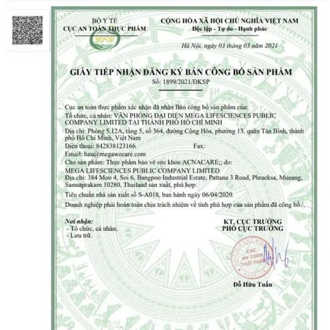 TPBVSK Viên uống giảm mụn, giảm nhờn - Kẽm, Crôm, D.Salina, Vitamin C, Vitamin E - ACNACARE Mega We Care (30 viên)