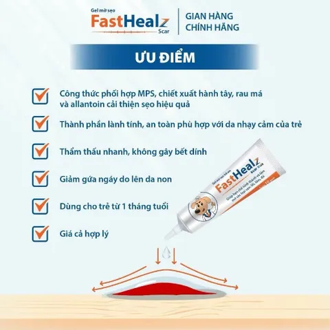 Gel Fasthealz Scar kids 12g- Gel mờ sẹo trẻ em hỗ trợ làm mờ sẹo cho bé