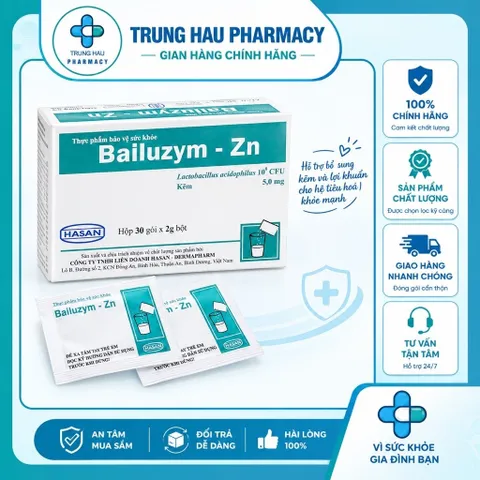 Bailuzym - Zn Hasan Giúp Bổ Sung Men Vi Sinh Đường Ruột Hỗ Trợ Giảm Tiêu Chảy, Đầy Hơi Hộp 30 Gói x 2g