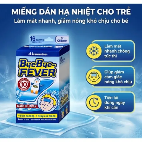 Miếng dán hạ sốt ByeBye Fever For Children dùng cho trẻ trên 2 tuổi (8 gói x 2 miếng)