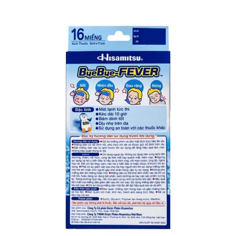 Miếng dán hạ sốt ByeBye Fever For Children dùng cho trẻ trên 2 tuổi (8 gói x 2 miếng)
