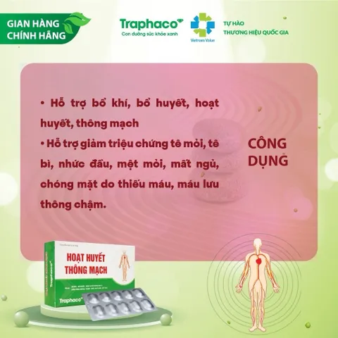 TPBVSK Hoạt Huyết Thông Mạch Traphaco - Bổ Khí Bổ Huyết Hỗ Trợ Giảm Tê Mỏi Tê Bì Nhức Đầu Mất Ngủ Hộp 30 Viên