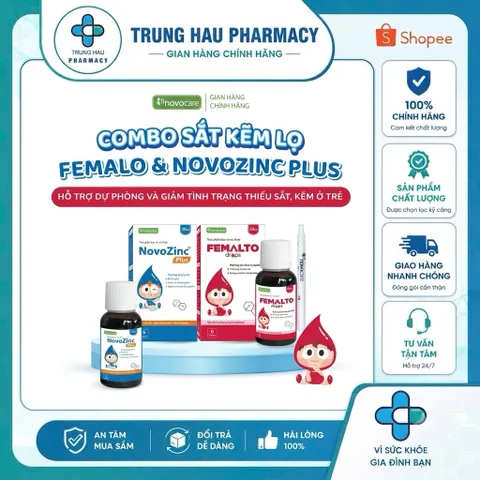 Combo Sắt Kẽm lọ Femalto & Novozinc Plus - Hỗ trợ dự phòng và giảm tình trạng thiếu sắt, kẽm ở trẻ