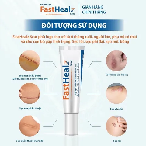 Gel mờ sẹo lồi, sẹo phì đại, sẹo bỏng, sau mổ cho mẹ và bé Fasthealz Scar 12g