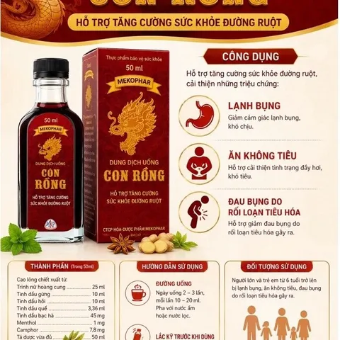 Dung dịch uống Con Rồng Mekophar hỗ trợ tăng cường sức khỏe đường ruột (50ml)