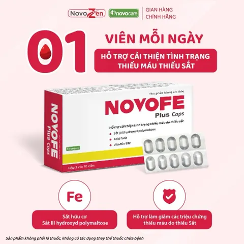 Viên uống Sắt Novofe Plus Caps - Hỗ trợ tình trạng thiếu máu, thiếu sắt - Hộp 30 viên