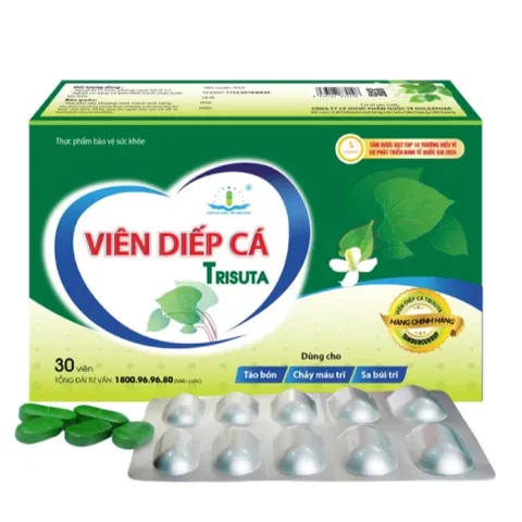 Viên uống Viên Diếp Cá Trisuta 30 viên - Dùng cho Táo bón, Chảy máu trĩ, Sa bụi trĩ, Giãn tĩnh mạch
