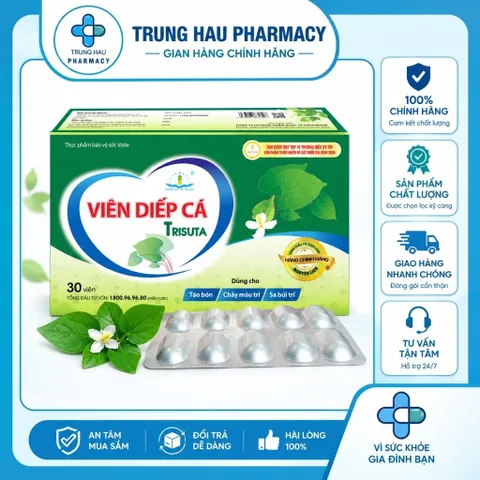 Viên uống Viên Diếp Cá Trisuta 30 viên - Dùng cho Táo bón, Chảy máu trĩ, Sa bụi trĩ, Giãn tĩnh mạch