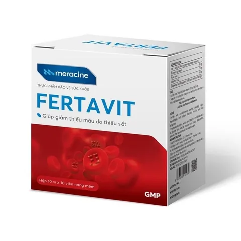 Viên Uống Fertavit Meracine Bổ Sung Sắt, Acid Folic, B12 cho bà bầu và người thiếu máu (Hộp 100 viên)