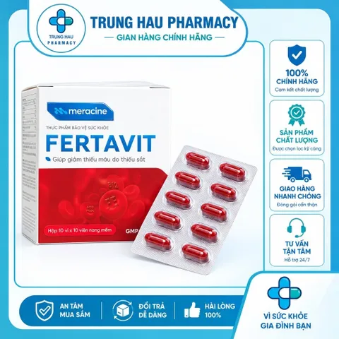 Viên Uống Fertavit Meracine Bổ Sung Sắt, Acid Folic, B12 cho bà bầu và người thiếu máu (Hộp 100 viên)