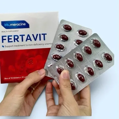Viên Uống Fertavit Meracine Bổ Sung Sắt, Acid Folic, B12 cho bà bầu và người thiếu máu (Hộp 100 viên)