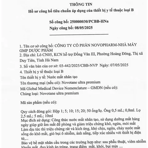 Nước mắt nhân tạo Novotane Ultra Premium 10ml hỗ trợ phục hồi mắt