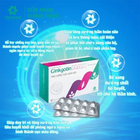 Viên uống Ginkgotin Max - Tăng Cường Tuần Hoàn Máu Não, Hỗ Trợ Tăng Cường Trí Nhớ Hộp 50 Viên
