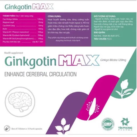 Viên uống Ginkgotin Max - Tăng Cường Tuần Hoàn Máu Não, Hỗ Trợ Tăng Cường Trí Nhớ Hộp 50 Viên