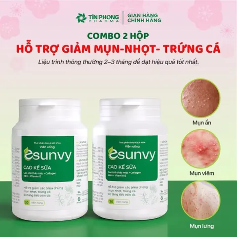 TPBVSK Esunvy Tín Phong Hỗ Trợ Giảm Bã Nhờn, Hỗ Trợ Giảm Mụn Combo Hộp 30 Viên