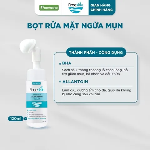 Bọt rửa mặt cho da dầu mụn Freeskin - Novocare - Làm sạch sâu, hỗ trợ giảm mụn và bã nhờn, không gây khô căng da 120ml 850715