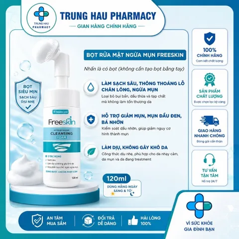 Bọt rửa mặt cho da dầu mụn Freeskin - Novocare - Làm sạch sâu, hỗ trợ giảm mụn và bã nhờn, không gây khô căng da 120ml 850715