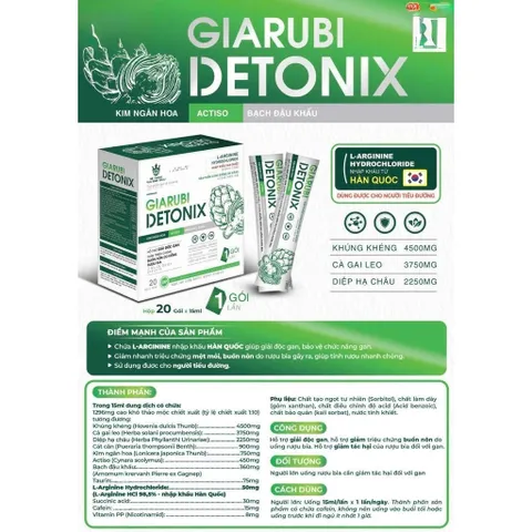 Gel giải rượu bia Giarubi Detonix hộp 20 gói x 15ml