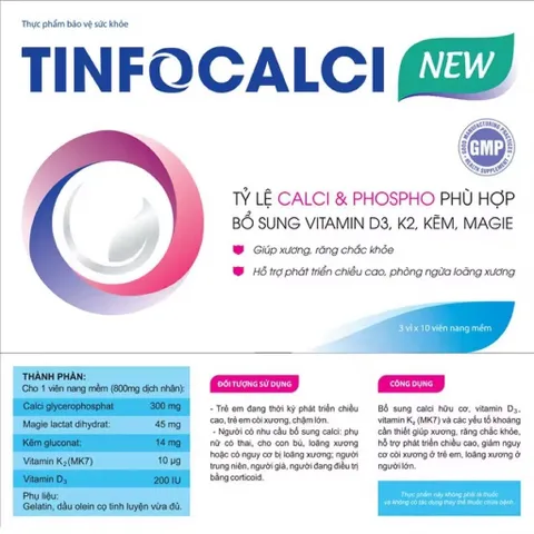 Viên Uống Bổ Sung Canxi Hữu Cơ TinfoCalci New Hộp 30 Viên Giúp Xương Chắc Khỏe Phòng Ngừa Loãng Xương