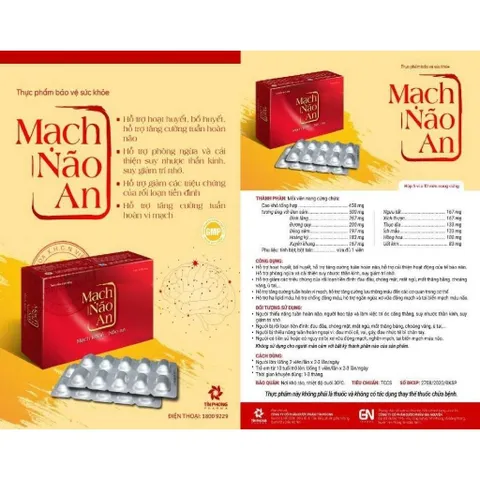 Viên uống bổ não MẠCH NÃO AN, hỗ trợ bổ huyết, hoạt huyết; giảm đau đầu, hoa mắt, chóng mặt, mất ngủ, tê bì chân tay