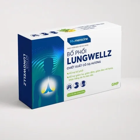 Viên uống Bổ Phổi Lungwellz Meracine - Hỗ Trợ Bổ Phổi, Giảm Ho, Giảm Đau Rát Họng,Khản Tiếng - Hộp 30 Viên