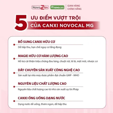 [TPBVSK] NOVOCAL MG dạng ống - Bổ sung Canxi hữu cơ dạng nước kết hợp Magie nhà NovoZen (ống 10ml)