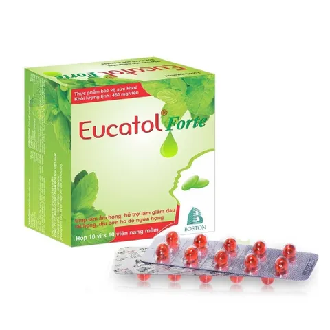 Viên uống ho dầu đỏ Eucatol Forte hộp 100 viên - Làm ấm, giảm đau rát họng, dịu cơn ho do ngứa họng