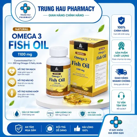 Viên uống dầu cá thiên nhiên Omega 3 Fish Oil 1100mg Boston Pharma- Lọ 100 viên