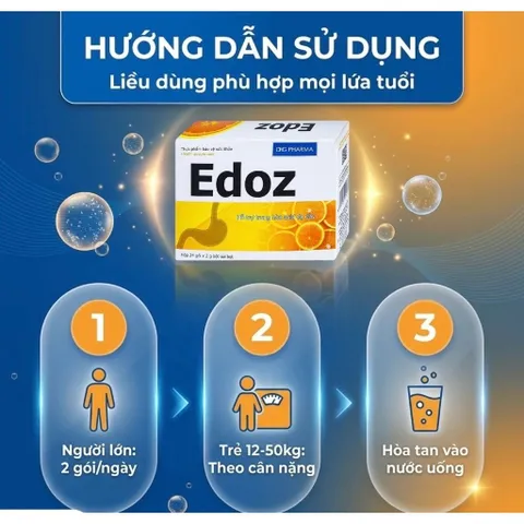 Bột Sủi Edoz Hộp 24 gói -  Hỗ Trợ Giảm Đầy Hơi Khó Tiêu, Trung Hoà Axit Dạ Dày, Rối Loạn Tiêu Hoá