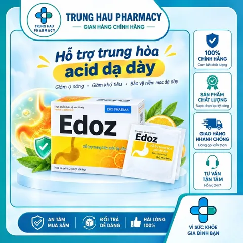Bột Sủi Edoz Hộp 24 gói -  Hỗ Trợ Giảm Đầy Hơi Khó Tiêu, Trung Hoà Axit Dạ Dày, Rối Loạn Tiêu Hoá