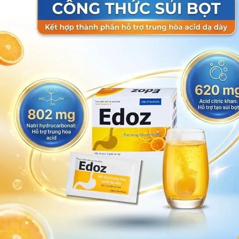 Bột Sủi Edoz Hộp 24 gói -  Hỗ Trợ Giảm Đầy Hơi Khó Tiêu, Trung Hoà Axit Dạ Dày, Rối Loạn Tiêu Hoá
